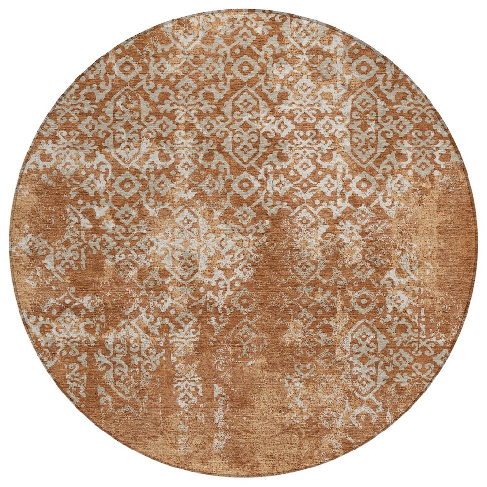 Machine Washable Indoor/Outdoor Chantille ACN2713 Orange 8' x 8' Round Rug. Picture 1