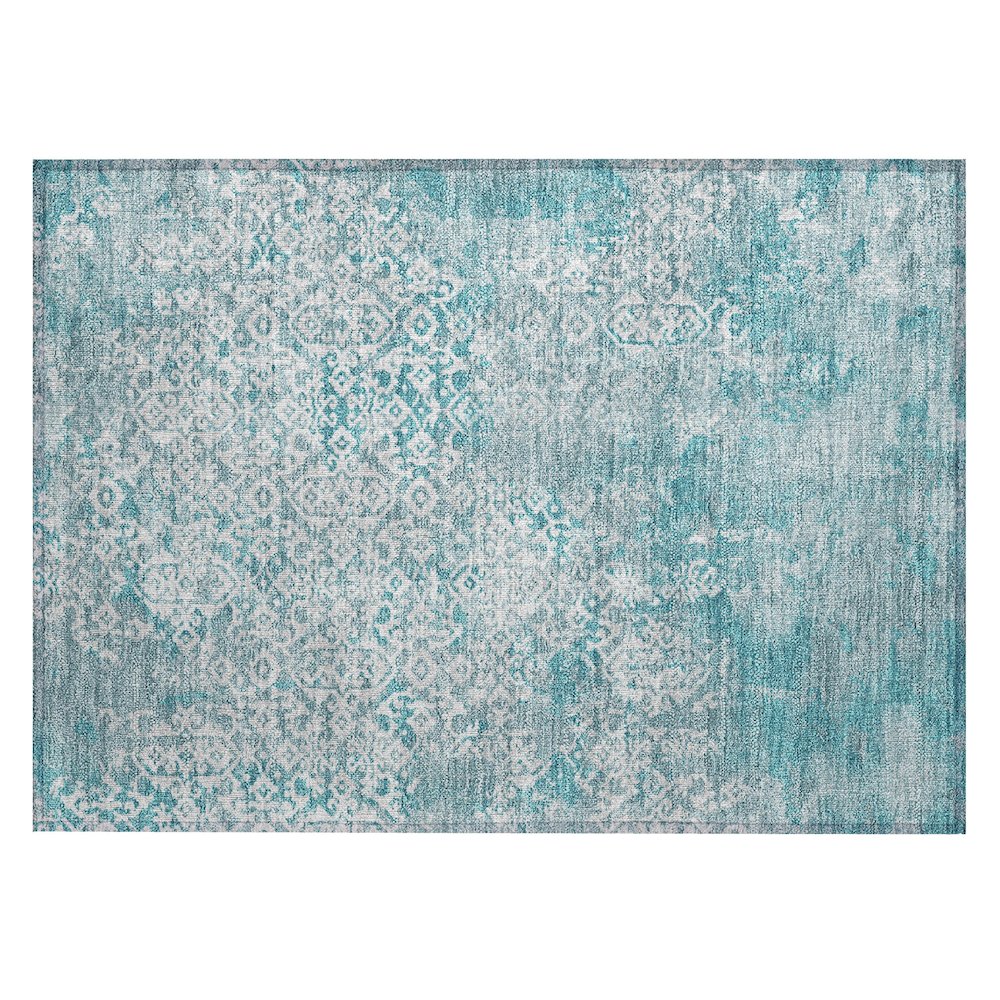 Machine Washable Indoor/Outdoor Chantille ACN2713 Teal 1'8" x 2'6" Rug. Picture 1