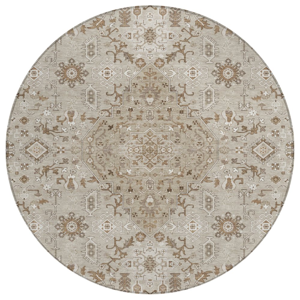 Machine Washable Indoor/Outdoor Chantille ACN2714 Brown 8' x 8' Round Rug. Picture 1