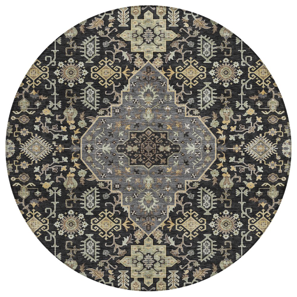 Machine Washable Indoor/Outdoor Chantille ACN2714 Black 8' x 8' Round Rug. Picture 1