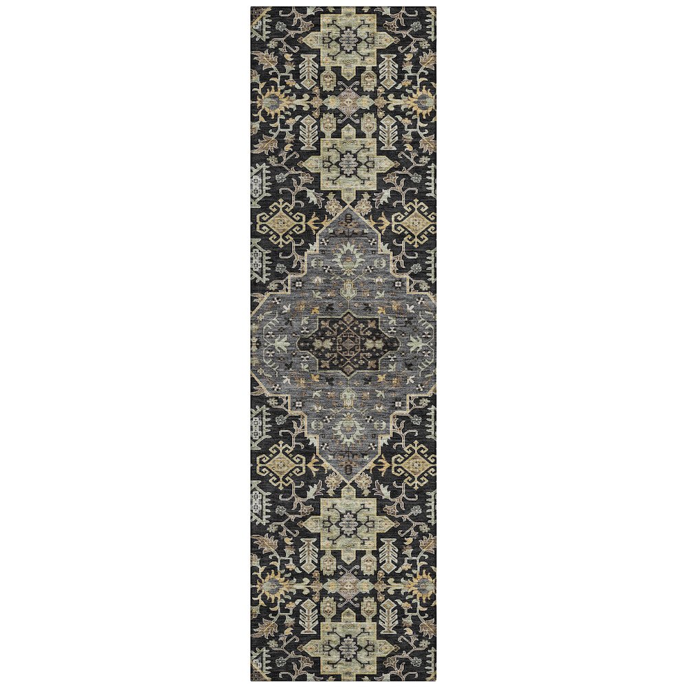 Machine Washable Indoor/Outdoor Chantille ACN2714 Black 2'3" x 7'6" Runner Rug. Picture 1