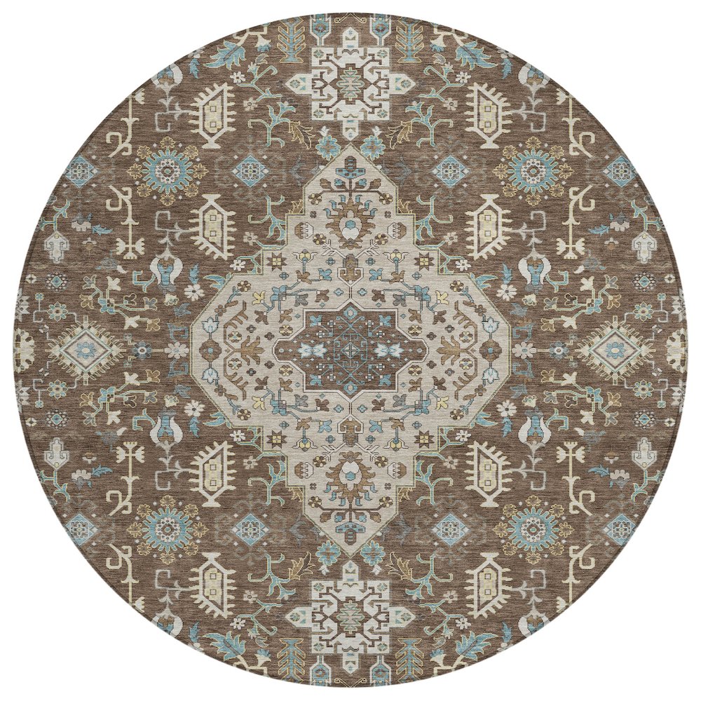 Machine Washable Indoor/Outdoor Chantille ACN2714 Brown 8' x 8' Round Rug. Picture 1