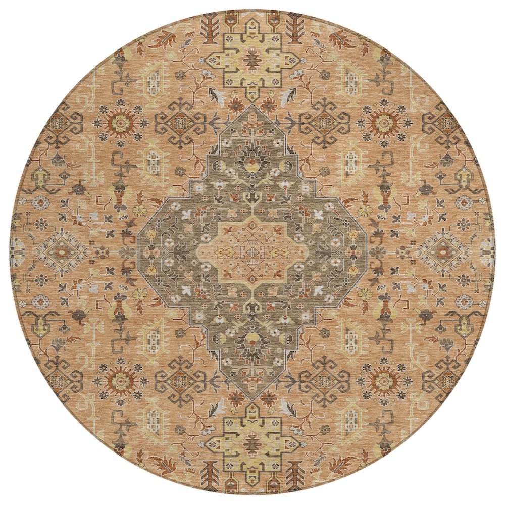 Machine Washable Indoor/Outdoor Chantille ACN2714 Orange 8' x 8' Round Rug. Picture 1