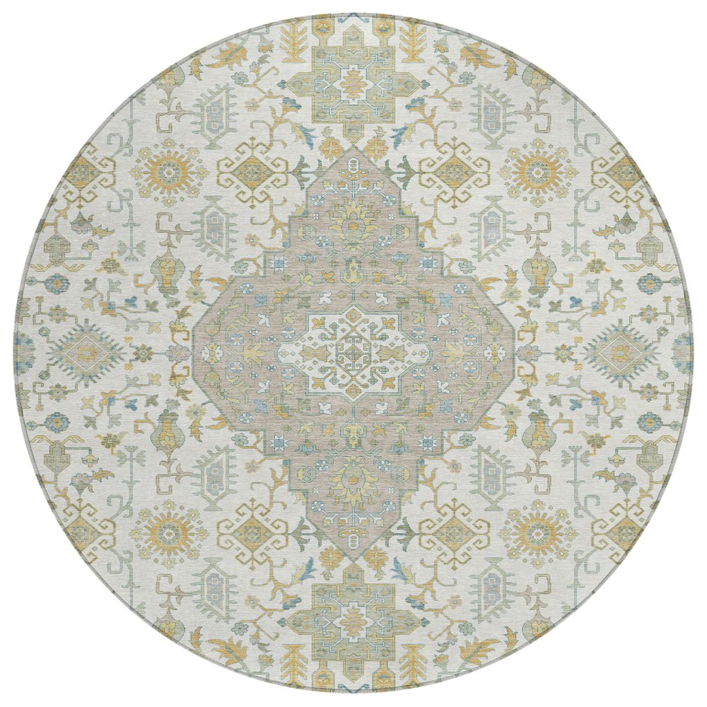 Machine Washable Indoor/Outdoor Chantille ACN2714 Ivory 8' x 8' Round Rug. Picture 1