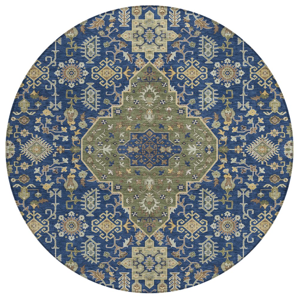 Machine Washable Indoor/Outdoor Chantille ACN2714 Blue 8' x 8' Round Rug. Picture 1