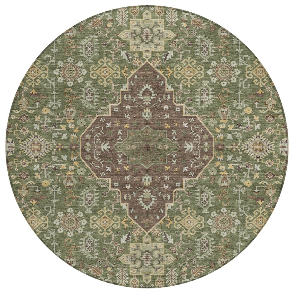 Machine Washable Indoor/Outdoor Chantille ACN2714 Green 8' x 8' Round Rug. Picture 1