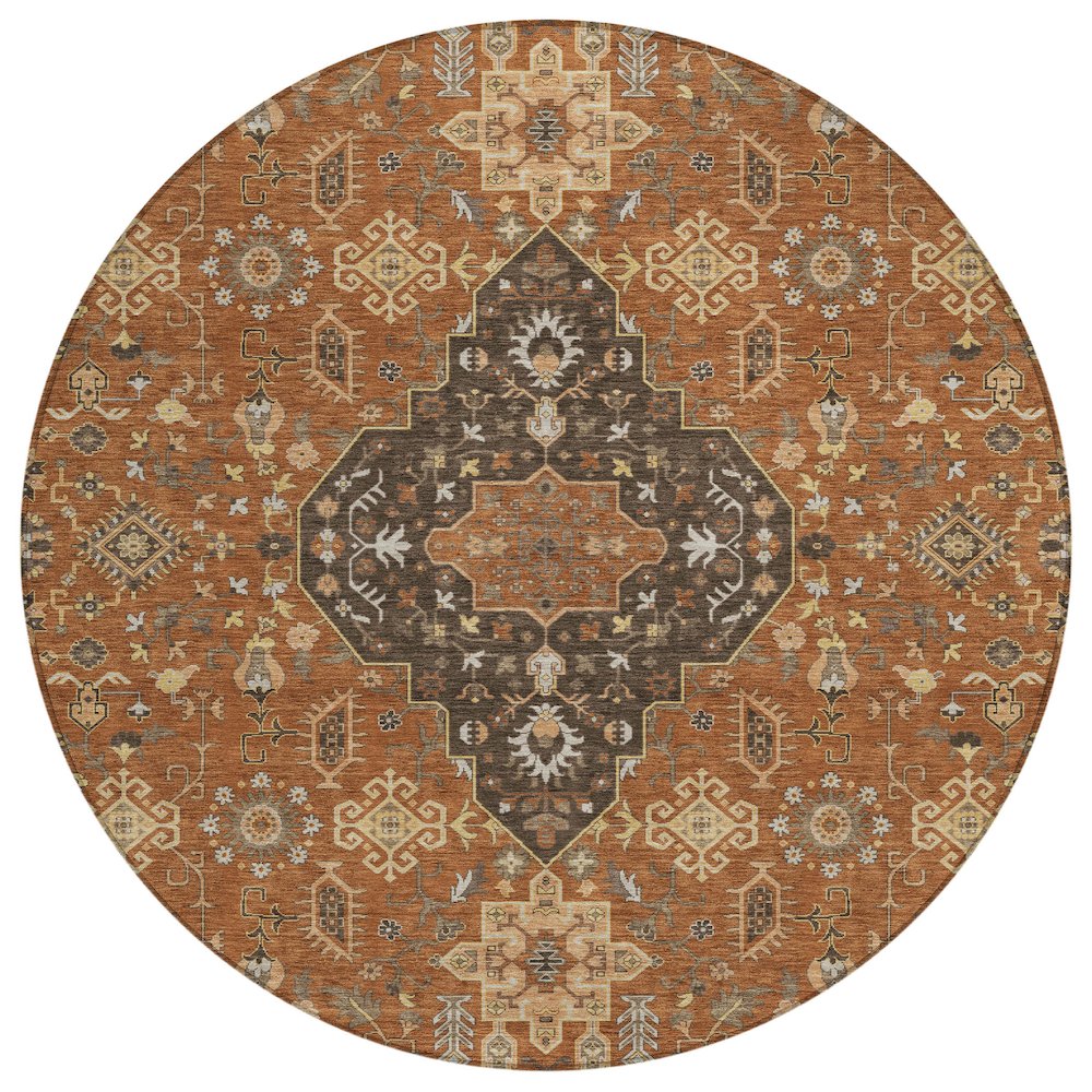 Machine Washable Indoor/Outdoor Chantille ACN2714 Orange 8' x 8' Round Rug. Picture 1
