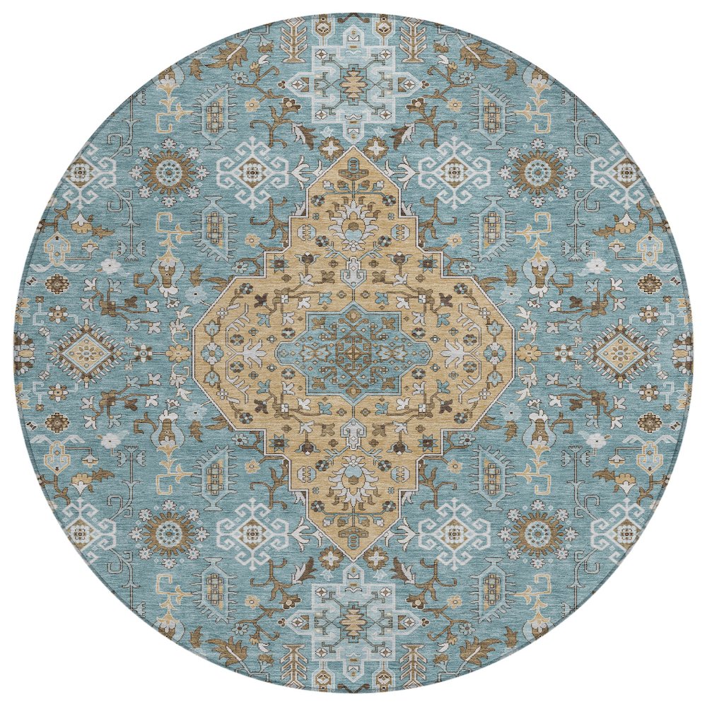 Machine Washable Indoor/Outdoor Chantille ACN2714 Teal 8' x 8' Round Rug. Picture 1