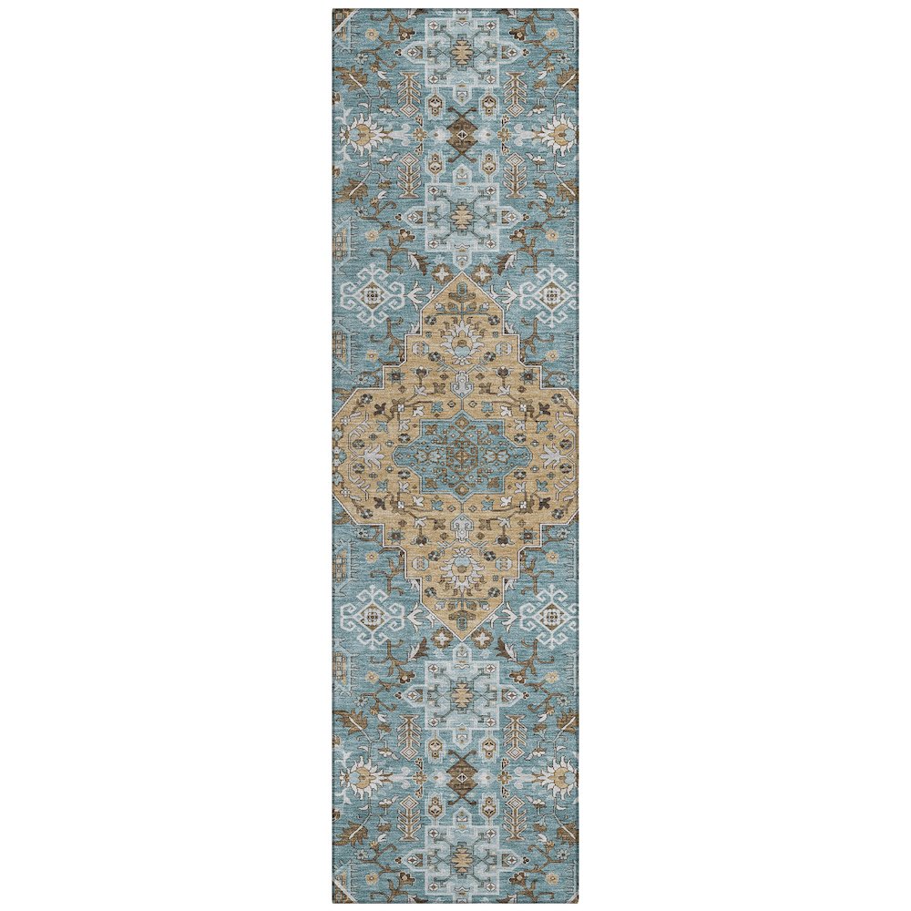 Machine Washable Indoor/Outdoor Chantille ACN2714 Teal 2'3" x 7'6" Runner Rug. Picture 1