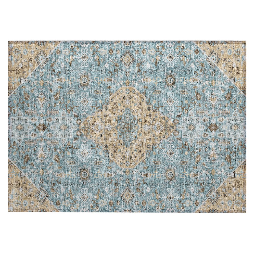 Machine Washable Indoor/Outdoor Chantille ACN2714 Teal 1'8" x 2'6" Rug. Picture 1