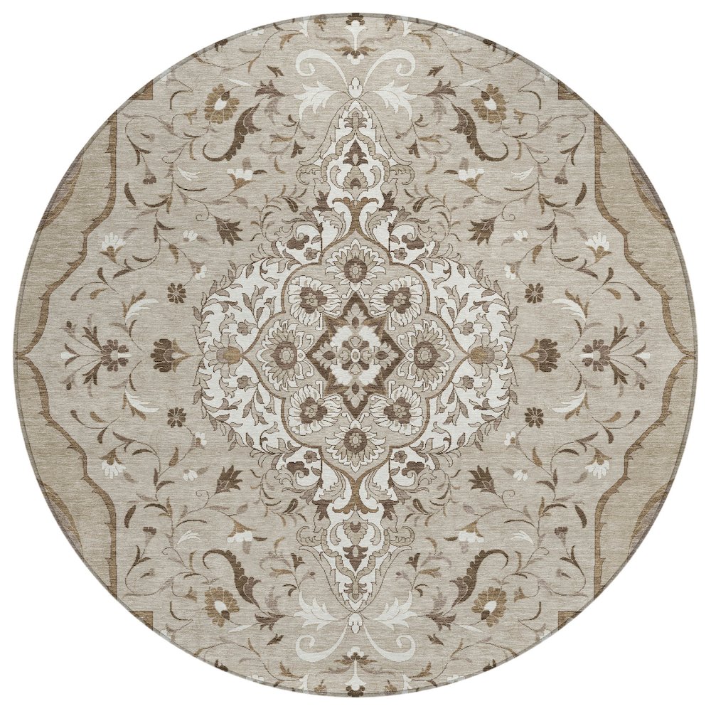 Machine Washable Indoor/Outdoor Chantille ACN2715 Brown 8' x 8' Round Rug. Picture 1