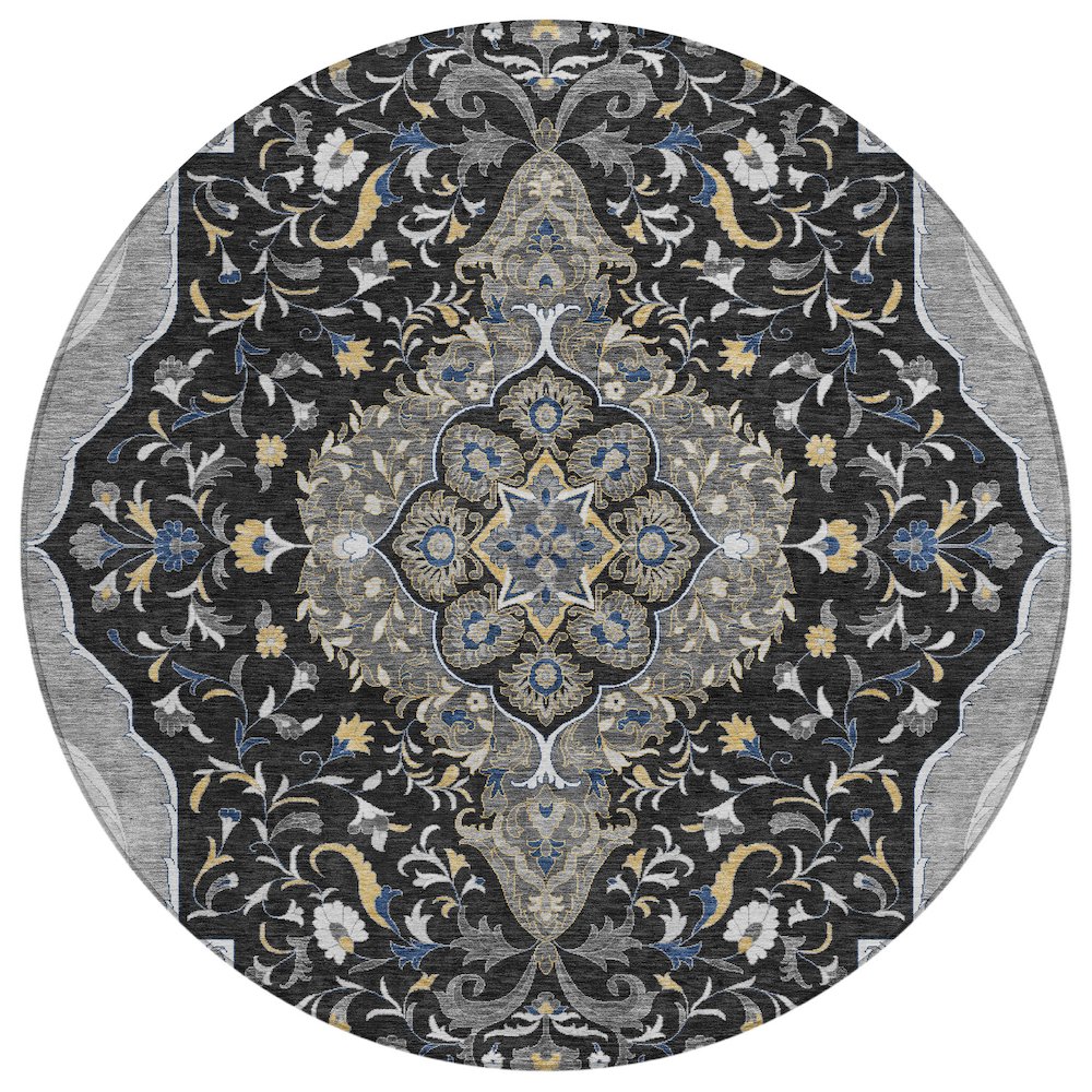 Machine Washable Indoor/Outdoor Chantille ACN2715 Black 8' x 8' Round Rug. Picture 1