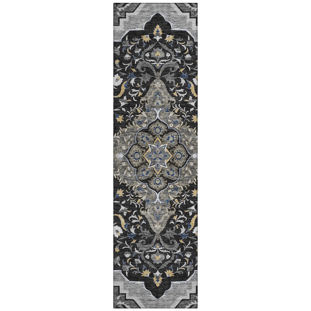 Machine Washable Indoor/Outdoor Chantille ACN2715 Black 2'3" x 7'6" Runner Rug. Picture 1