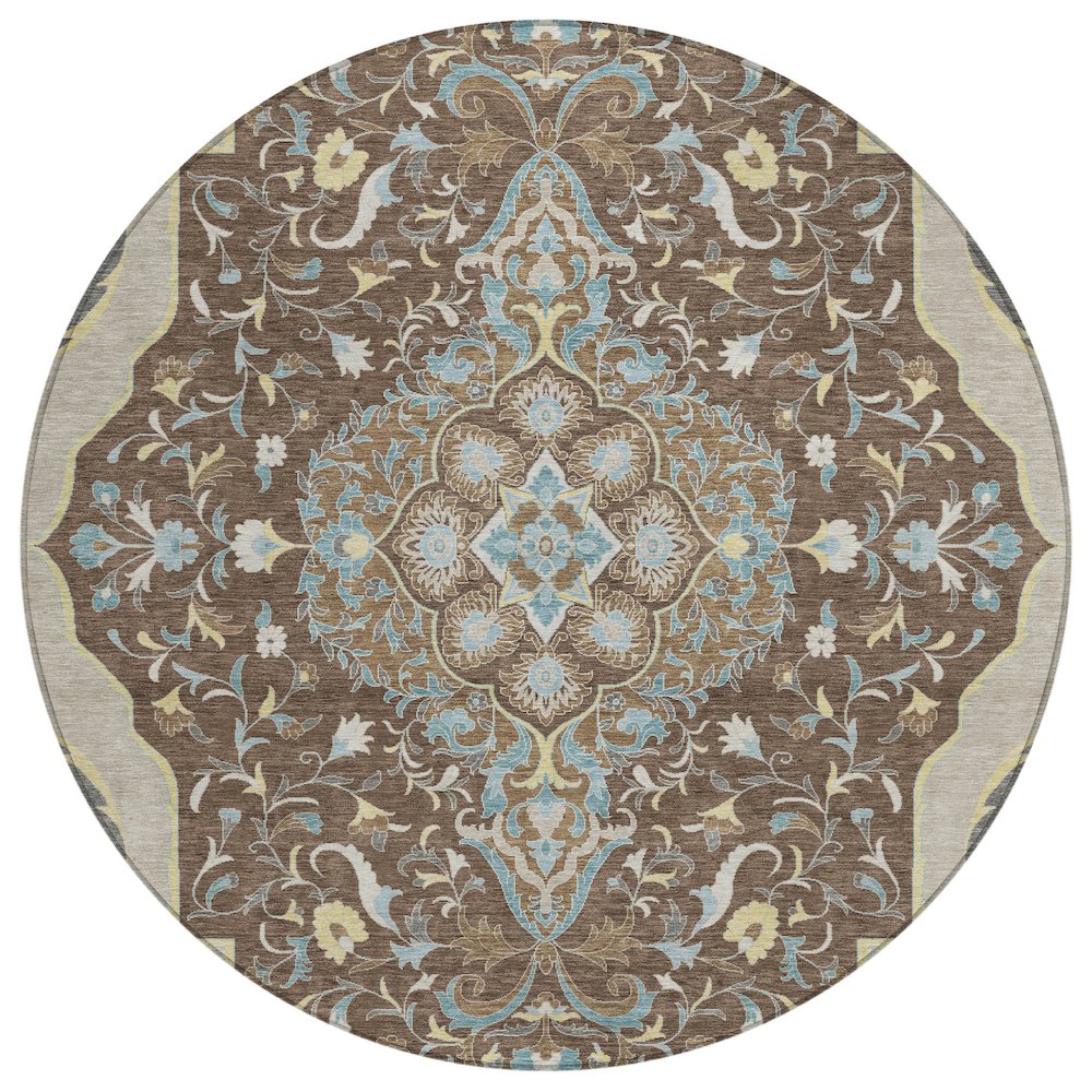 Machine Washable Indoor/Outdoor Chantille ACN2715 Brown 8' x 8' Round Rug. Picture 1