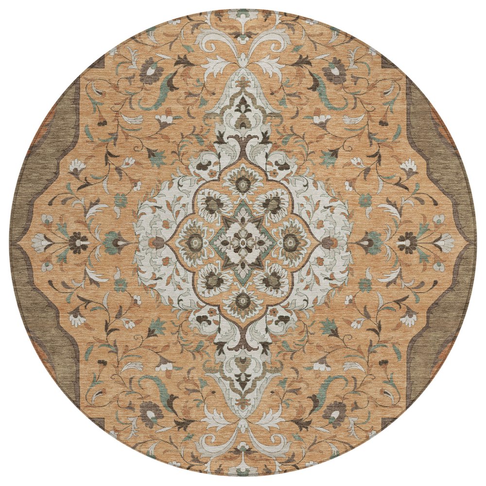 Machine Washable Indoor/Outdoor Chantille ACN2715 Orange 8' x 8' Round Rug. Picture 1