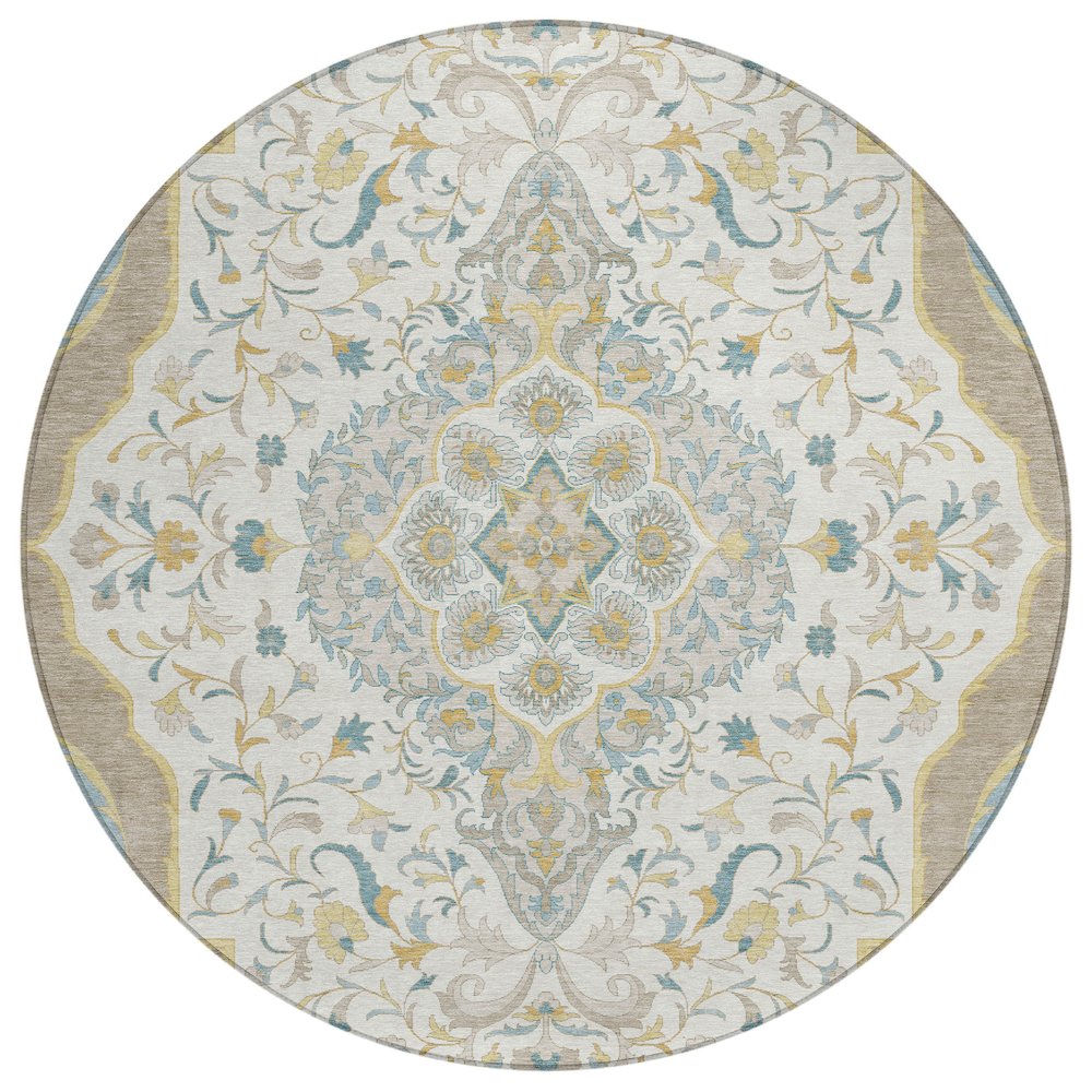 Machine Washable Indoor/Outdoor Chantille ACN2715 Ivory 8' x 8' Round Rug. Picture 1