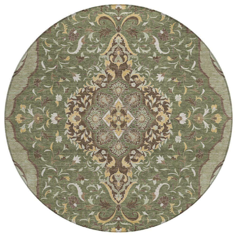 Machine Washable Indoor/Outdoor Chantille ACN2715 Green 8' x 8' Round Rug. Picture 1