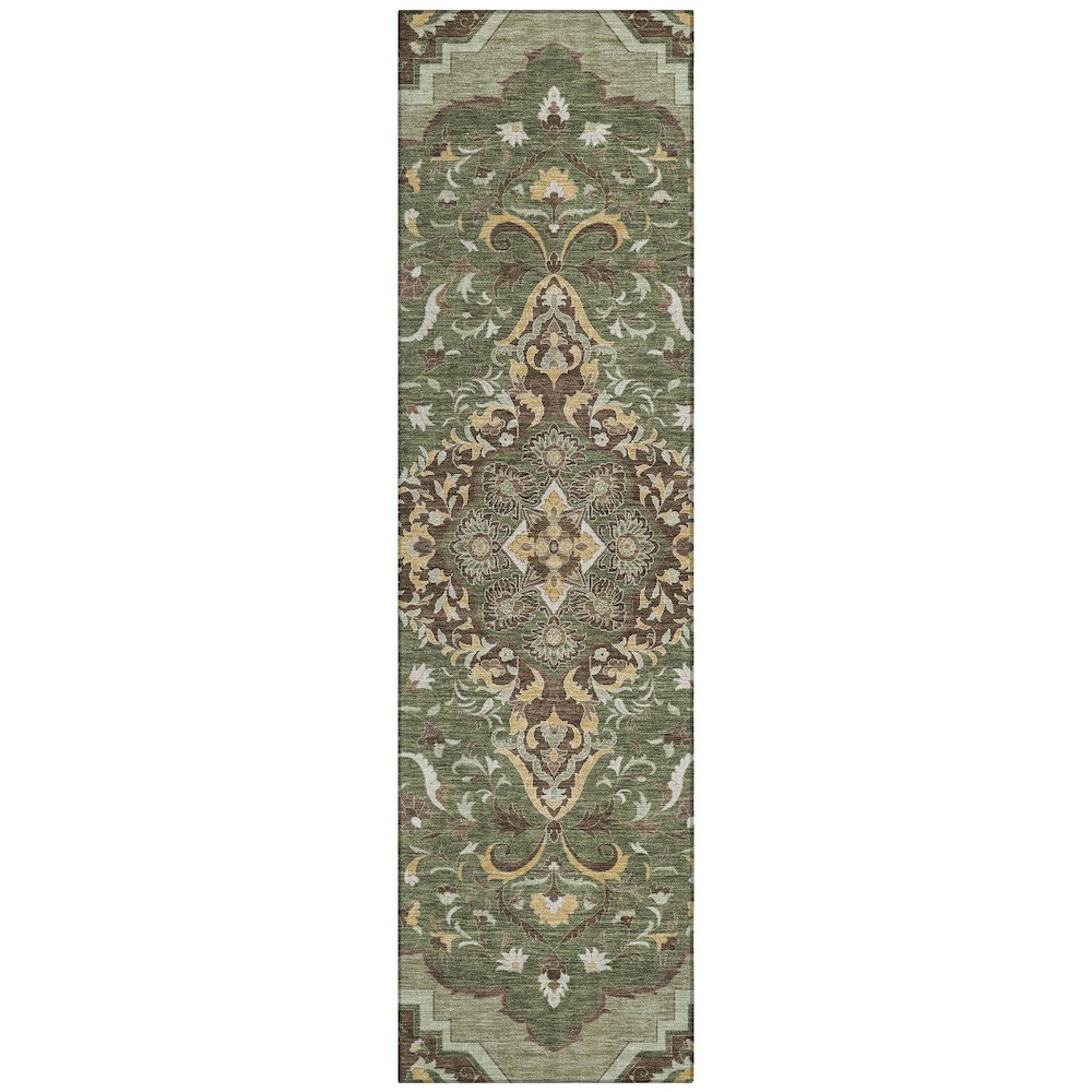 Machine Washable Indoor/Outdoor Chantille ACN2715 Green 2'3" x 7'6" Runner Rug. Picture 1