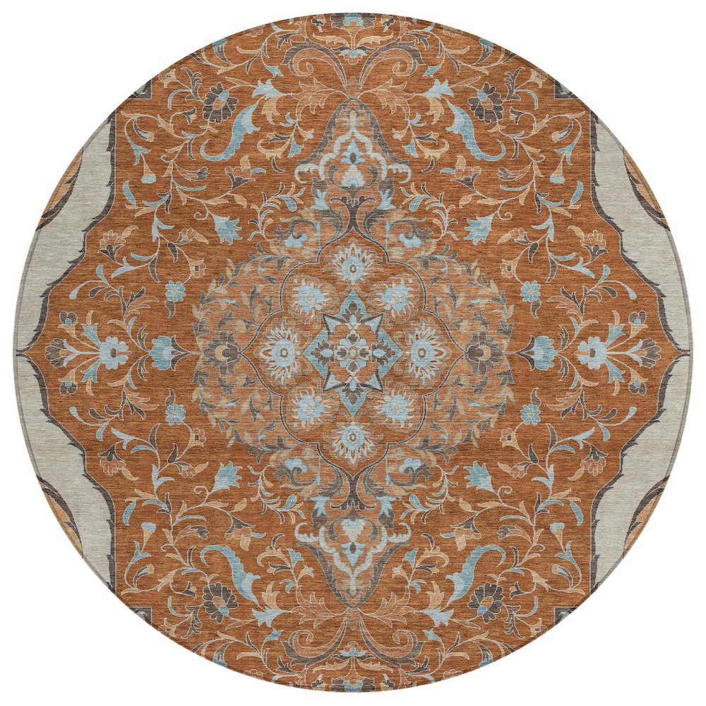 Machine Washable Indoor/Outdoor Chantille ACN2715 Orange 8' x 8' Round Rug. Picture 1