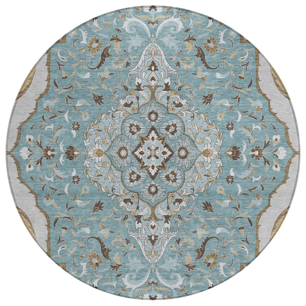 Machine Washable Indoor/Outdoor Chantille ACN2715 Teal 8' x 8' Round Rug. Picture 1