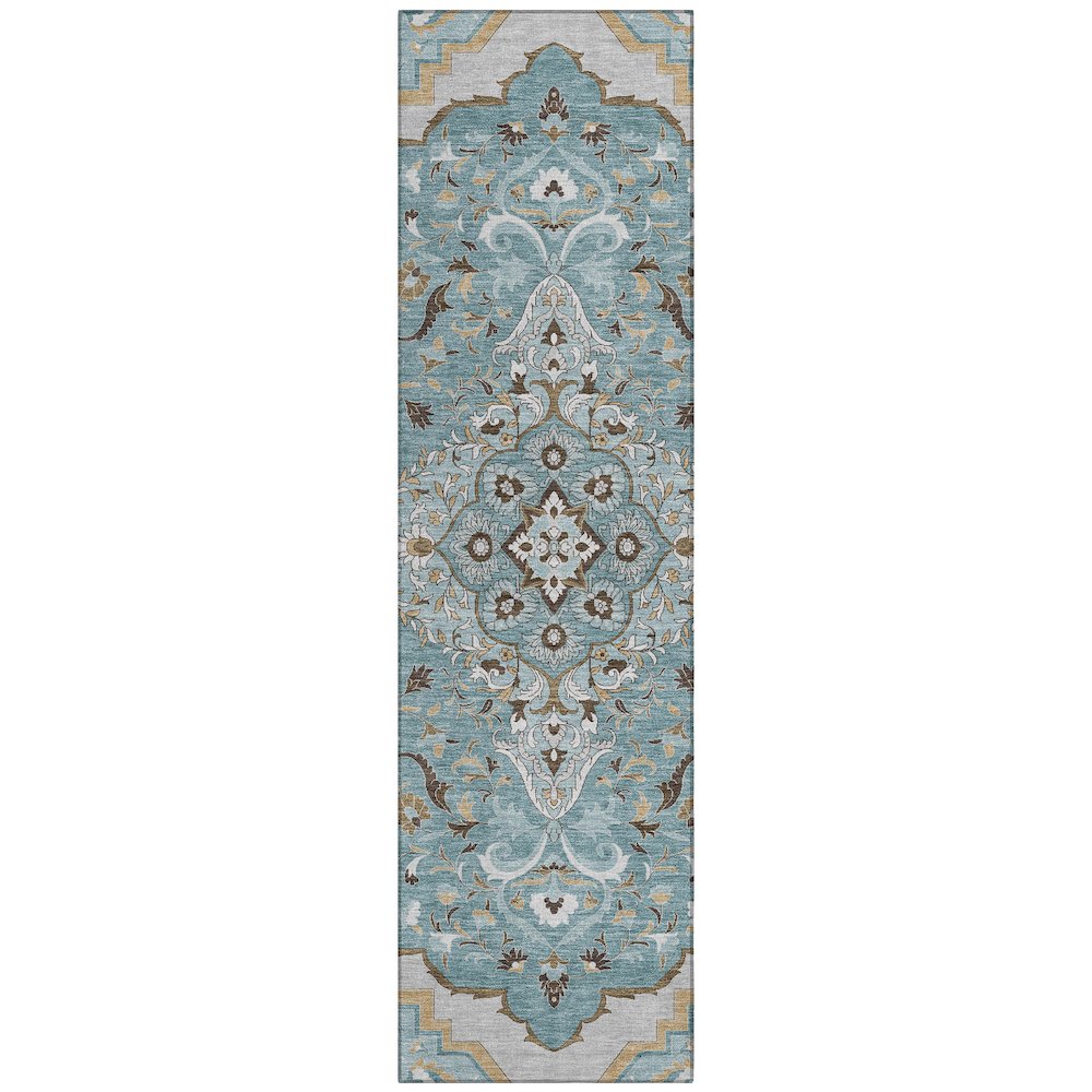 Machine Washable Indoor/Outdoor Chantille ACN2715 Teal 2'3" x 7'6" Runner Rug. Picture 1