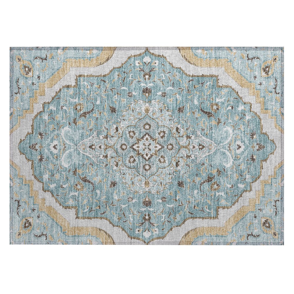 Machine Washable Indoor/Outdoor Chantille ACN2715 Teal 1'8" x 2'6" Rug. Picture 1