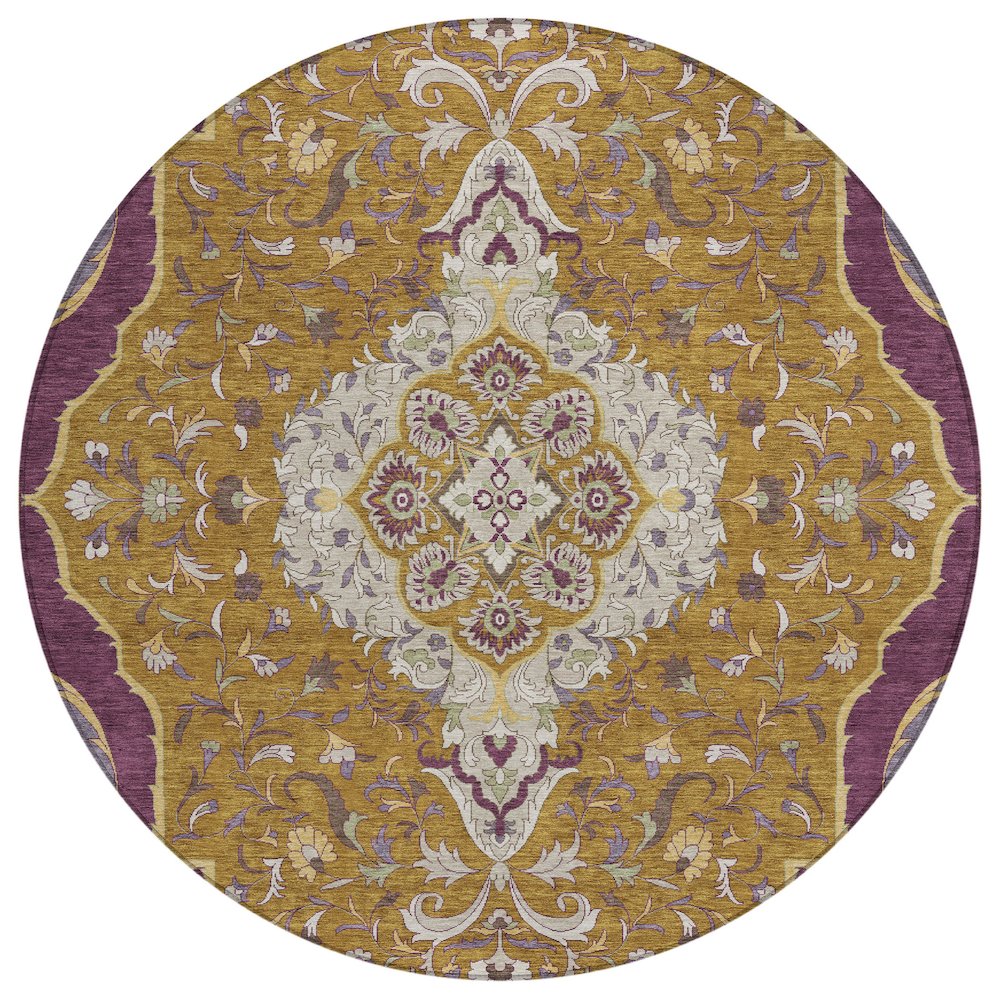 Machine Washable Indoor/Outdoor Chantille ACN2715 Gold 8' x 8' Round Rug. Picture 1