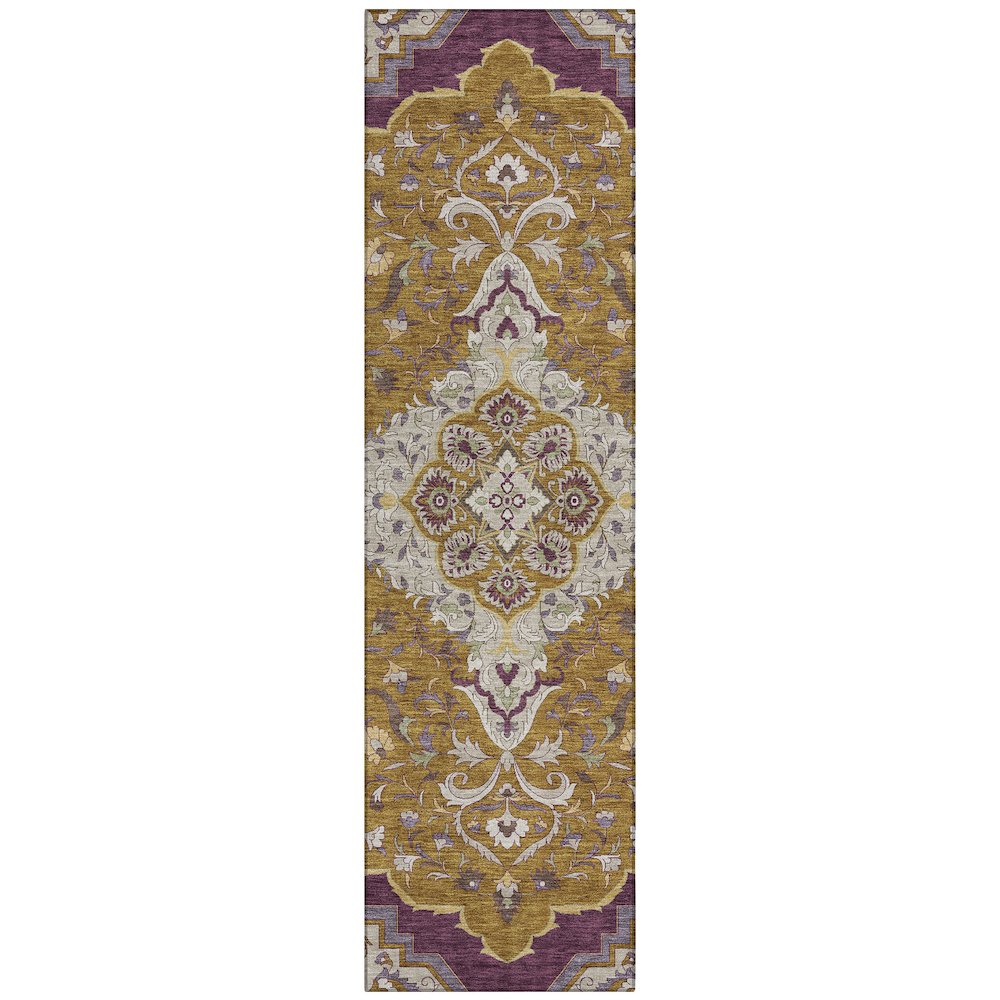 Machine Washable Indoor/Outdoor Chantille ACN2715 Gold 2'3" x 7'6" Runner Rug. Picture 1