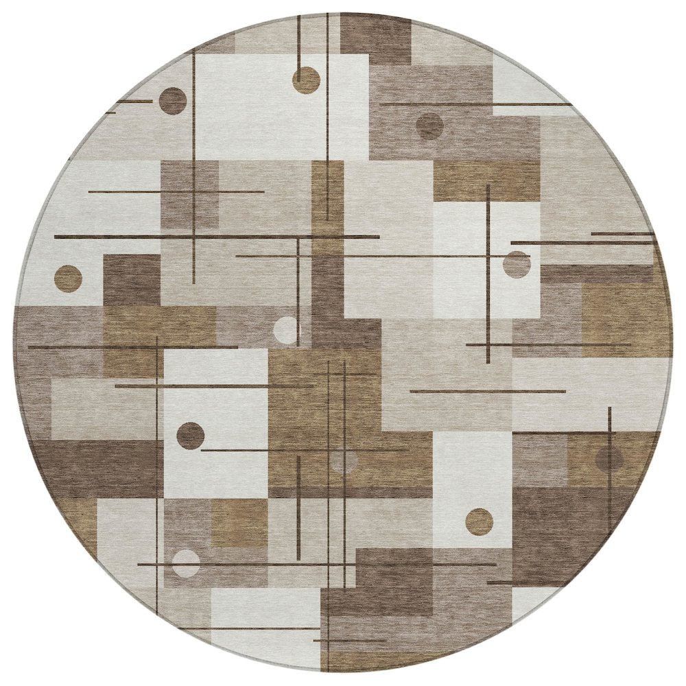 Machine Washable Indoor/Outdoor Chantille ACN2716 Brown 8' x 8' Round Rug. Picture 1