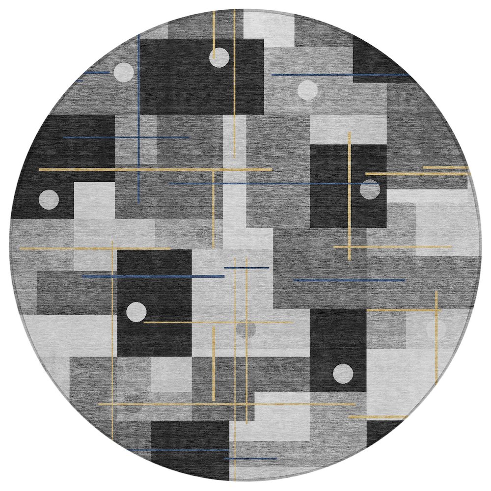 Machine Washable Indoor/Outdoor Chantille ACN2716 Black 8' x 8' Round Rug. Picture 1