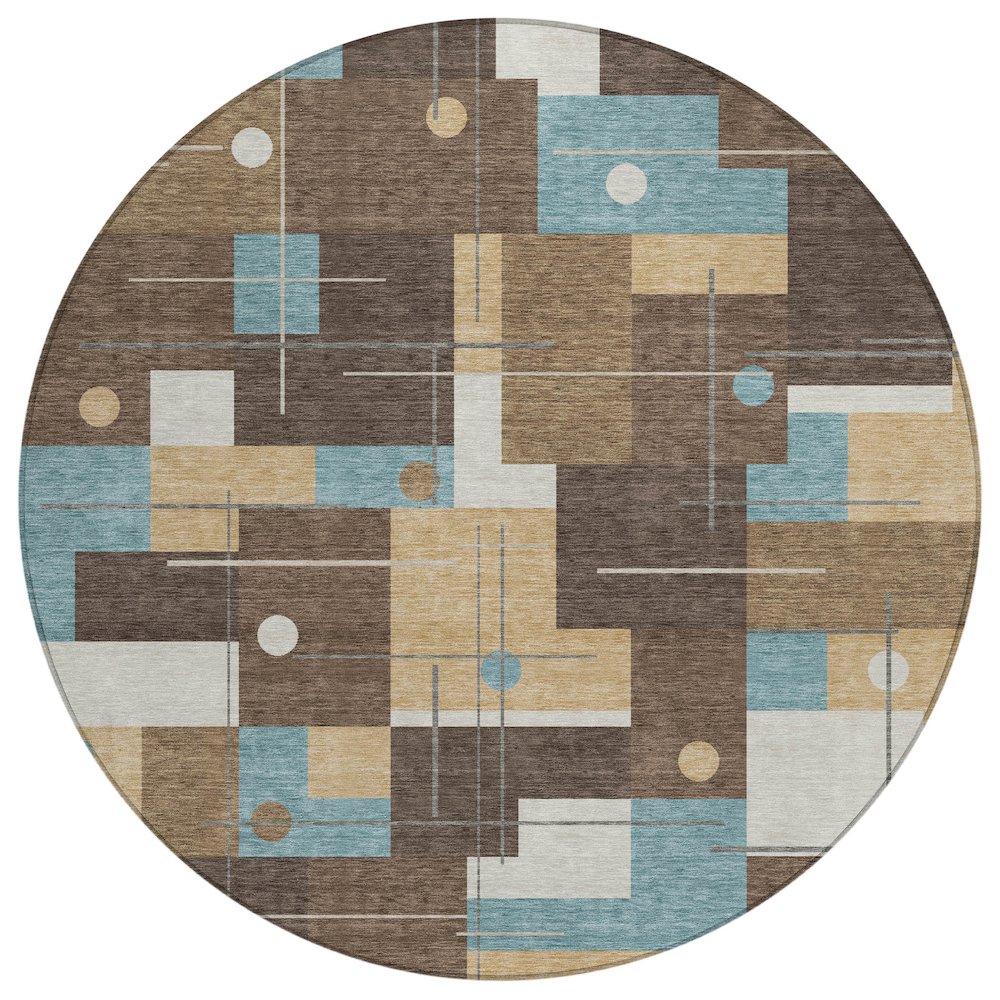 Machine Washable Indoor/Outdoor Chantille ACN2716 Brown 8' x 8' Round Rug. Picture 1