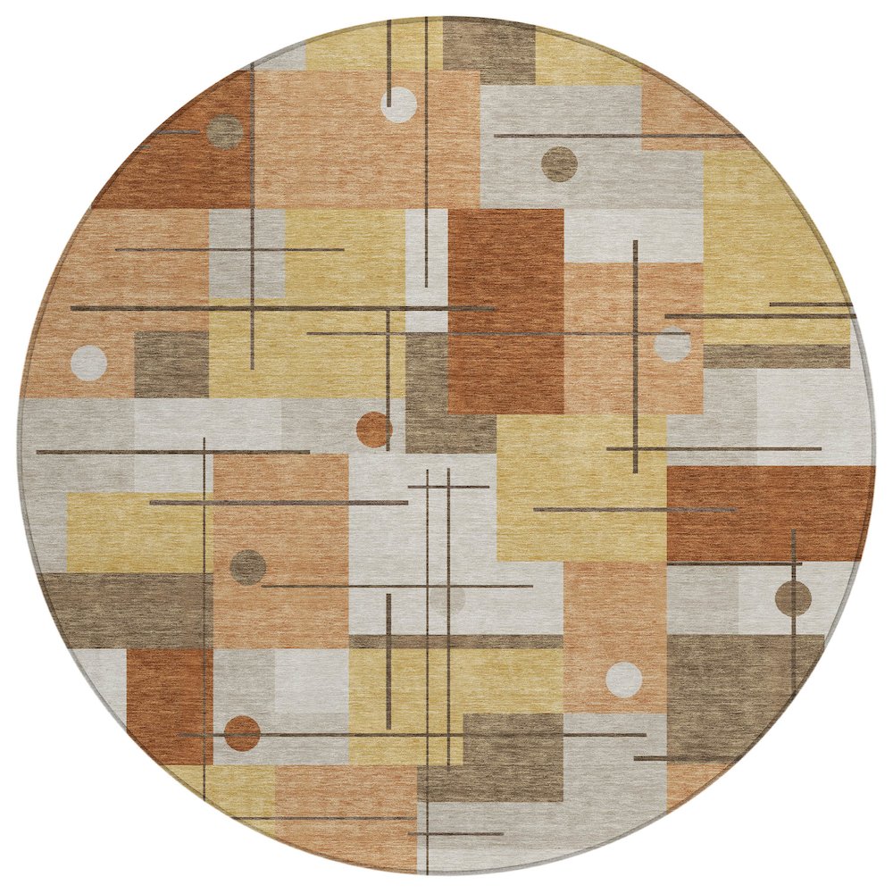 Machine Washable Indoor/Outdoor Chantille ACN2716 Orange 8' x 8' Round Rug. Picture 1