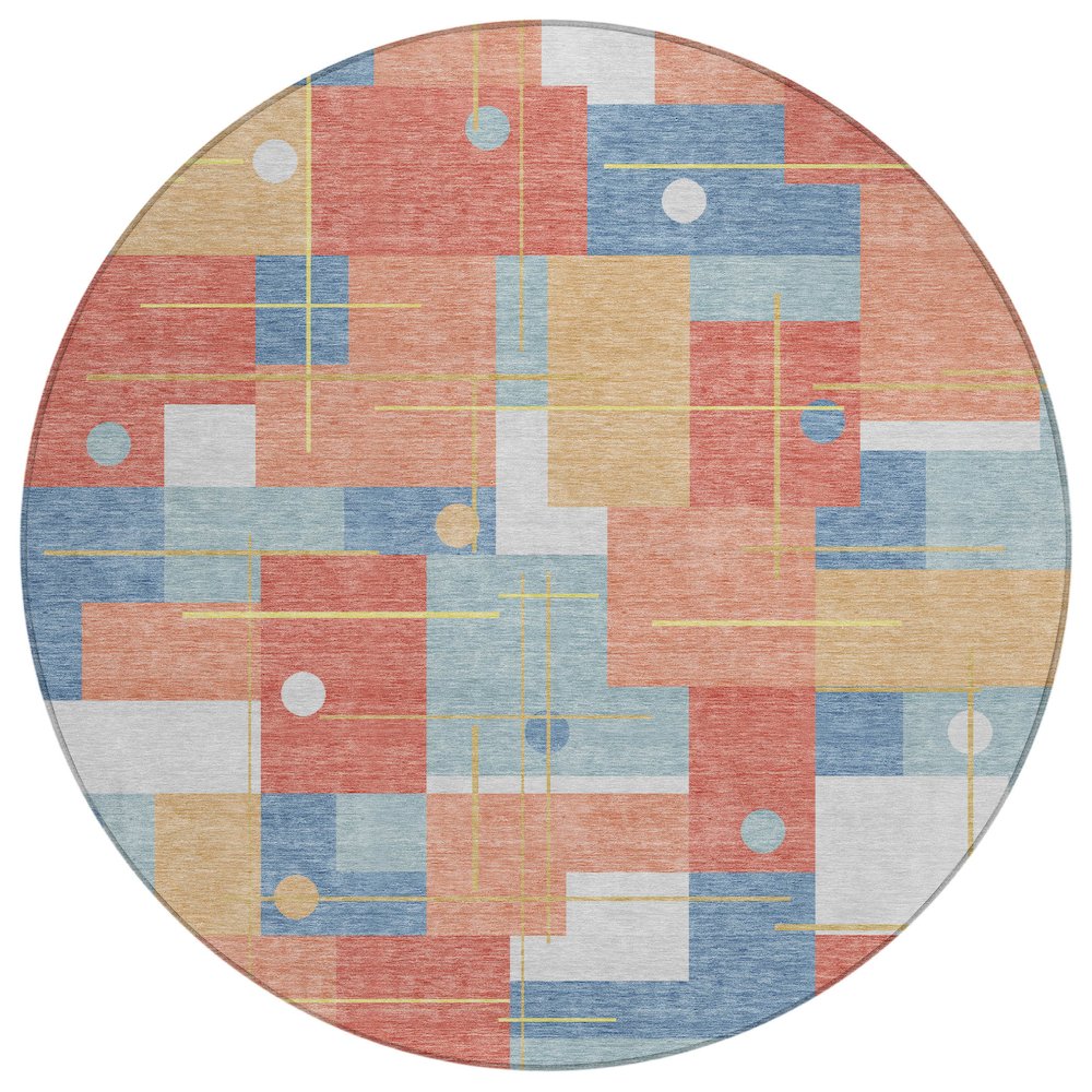 Machine Washable Indoor/Outdoor Chantille ACN2716 Orange 8' x 8' Round Rug. Picture 1