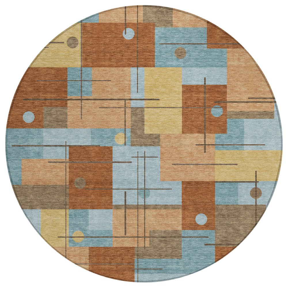 Machine Washable Indoor/Outdoor Chantille ACN2716 Orange 8' x 8' Round Rug. Picture 1