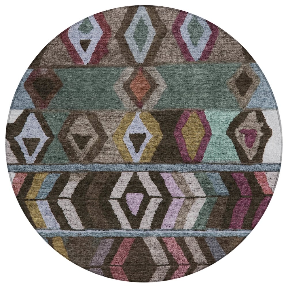 Machine Washable Indoor/Outdoor Chantille ACN2721 Brown 8' x 8' Round Rug. Picture 1