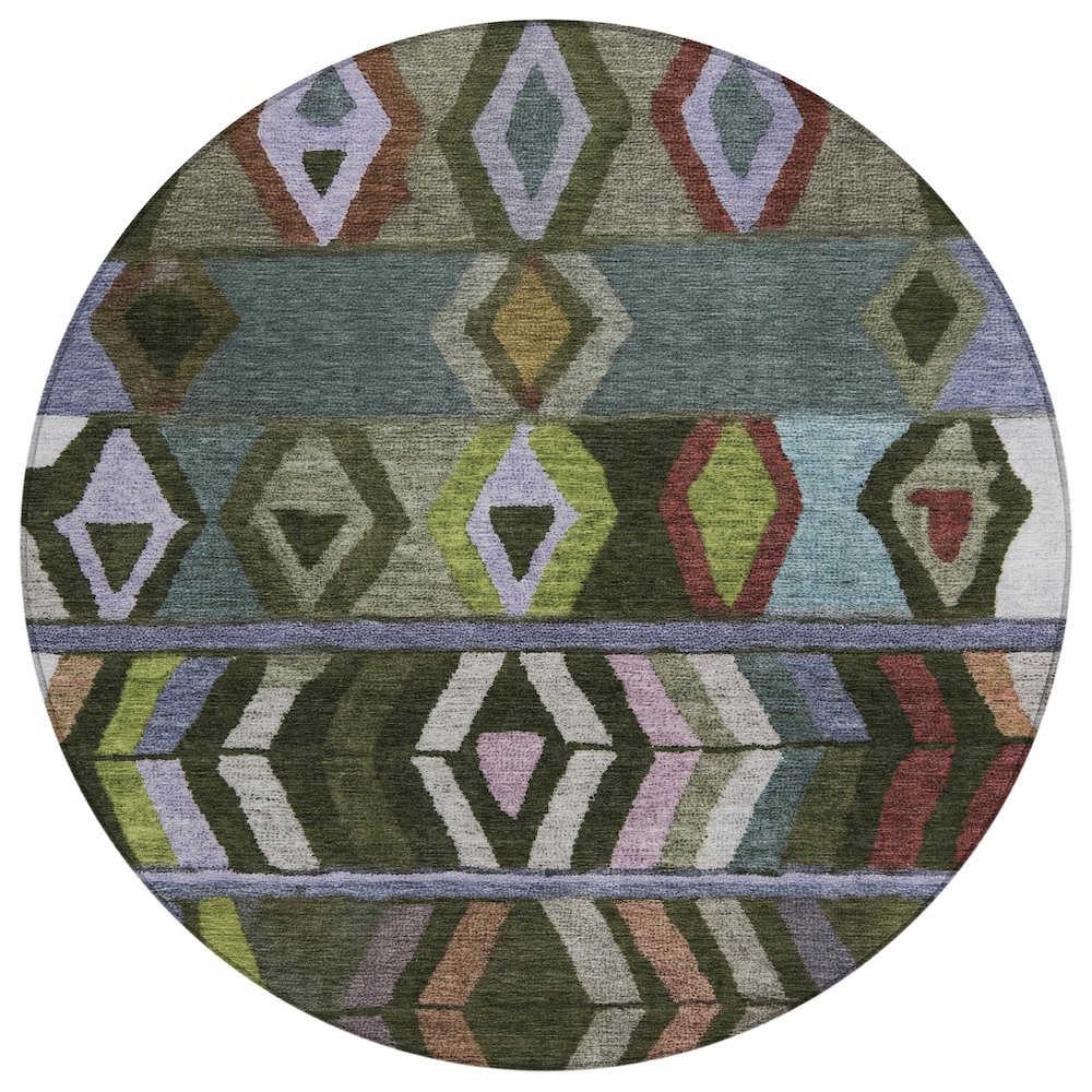 Machine Washable Indoor/Outdoor Chantille ACN2721 Green 8' x 8' Round Rug. Picture 1