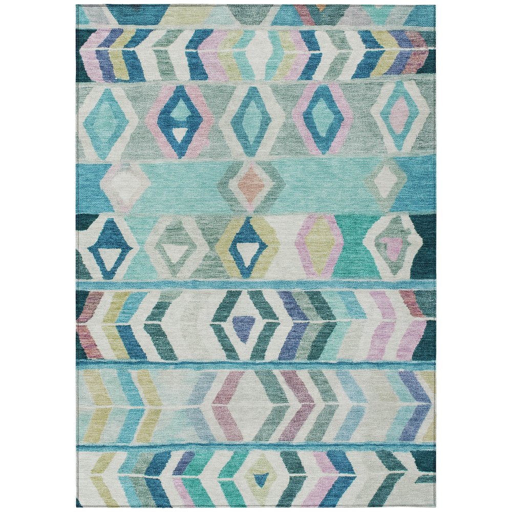 Machine Washable Indoor/Outdoor Chantille ACN2721 Teal 3' x 5' Rug. Picture 1