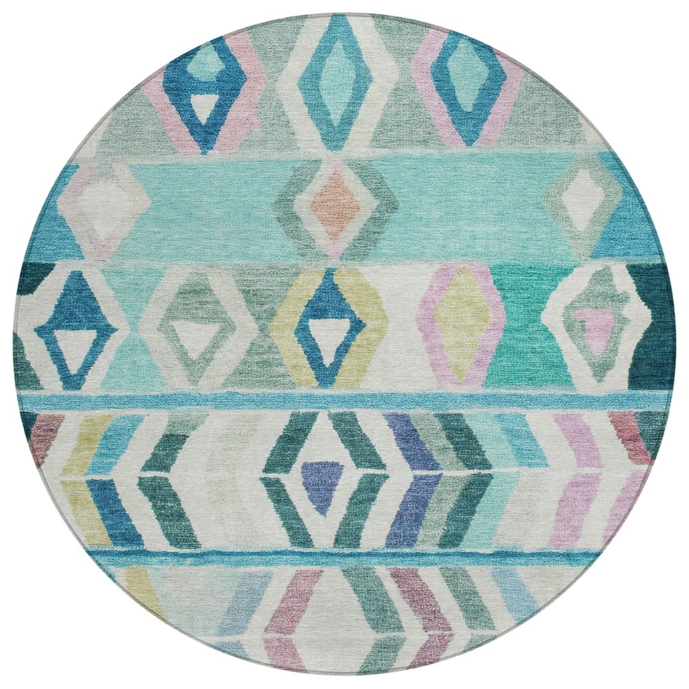 Machine Washable Indoor/Outdoor Chantille ACN2721 Teal 8' x 8' Round Rug. Picture 1