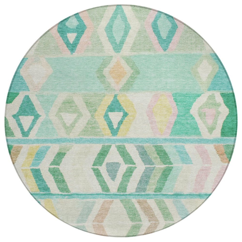 Machine Washable Indoor/Outdoor Chantille ACN2721 Teal 8' x 8' Round Rug. Picture 1
