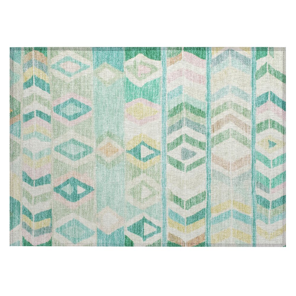 Machine Washable Indoor/Outdoor Chantille ACN2721 Teal 1'8" x 2'6" Rug. Picture 1