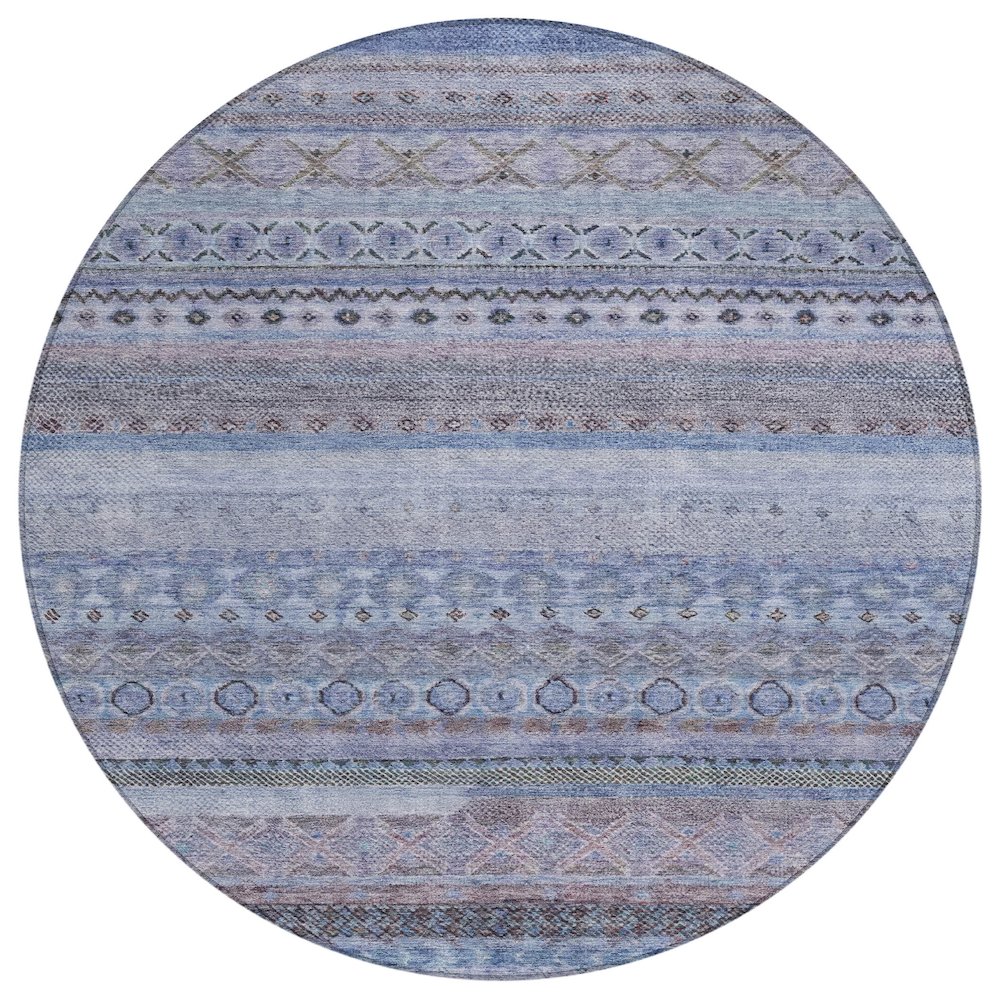 Machine Washable Indoor/Outdoor Chantille ACN2722 Blue 8' x 8' Round Rug. Picture 1