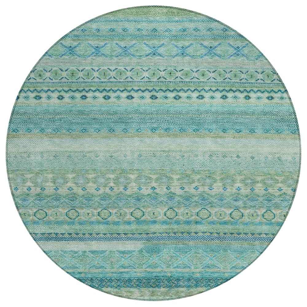 Machine Washable Indoor/Outdoor Chantille ACN2722 Teal 8' x 8' Round Rug. Picture 1
