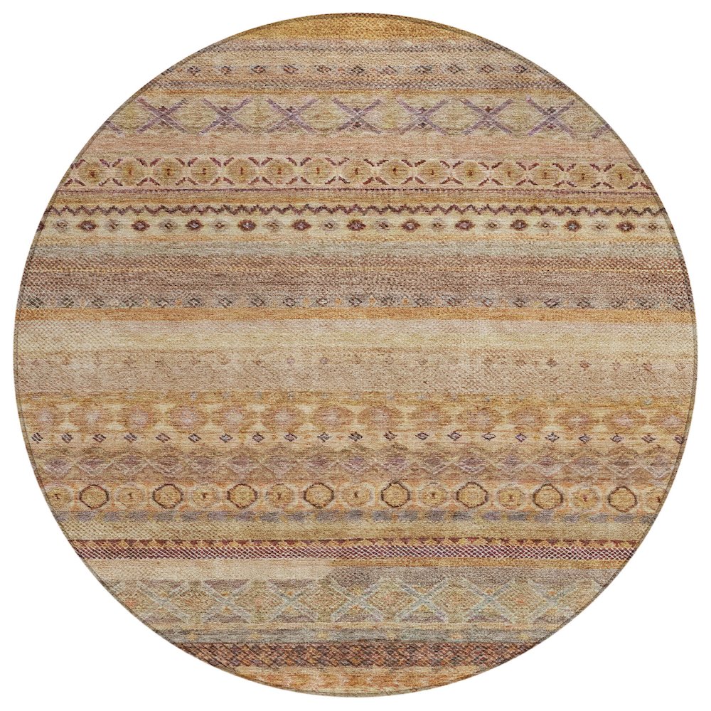 Machine Washable Indoor/Outdoor Chantille ACN2722 Orange 8' x 8' Round Rug. Picture 1