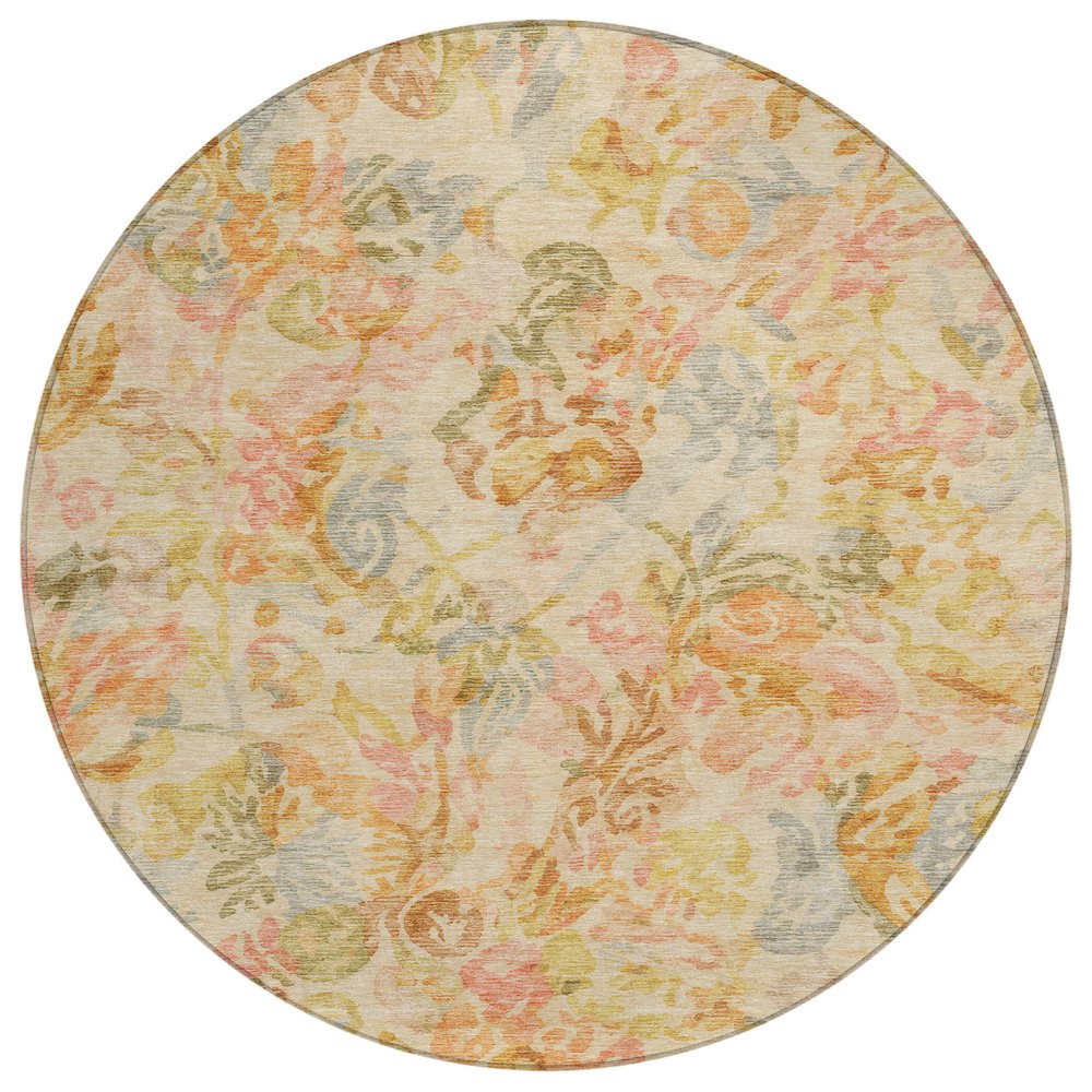 Machine Washable Indoor/Outdoor Chantille ACN2723 Orange 8' x 8' Round Rug. Picture 1