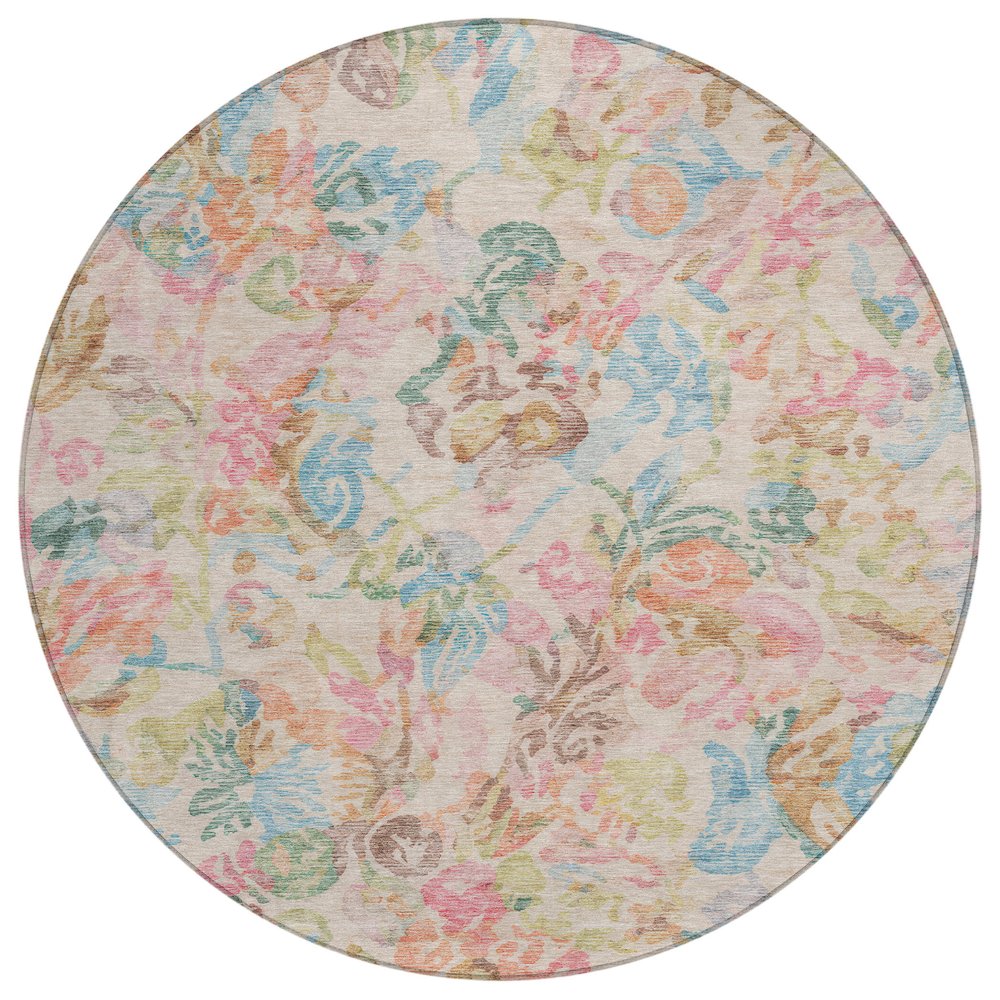 Machine Washable Indoor/Outdoor Chantille ACN2723 Pink 8' x 8' Round Rug. Picture 1