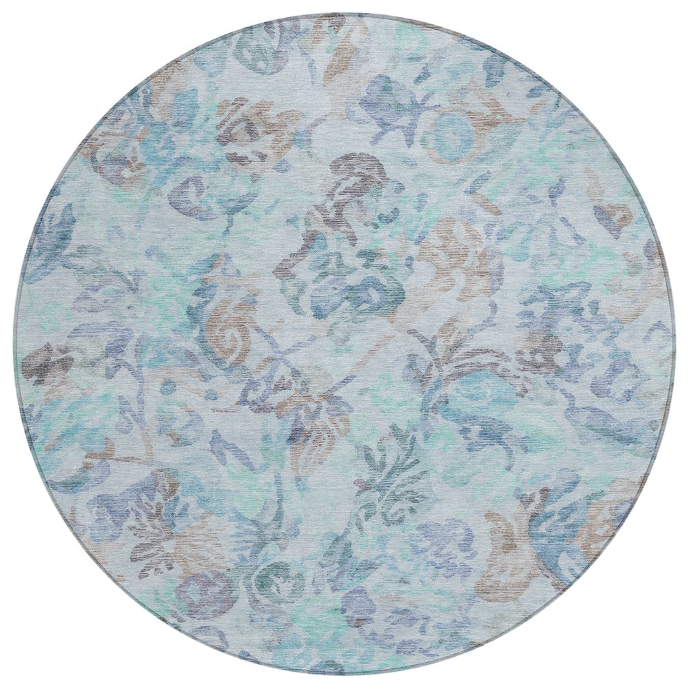 Machine Washable Indoor/Outdoor Chantille ACN2723 Teal 8' x 8' Round Rug. Picture 1