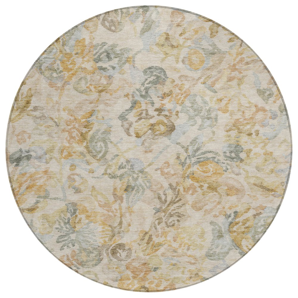 Machine Washable Indoor/Outdoor Chantille ACN2723 Gold 8' x 8' Round Rug. Picture 1