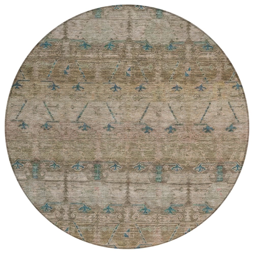 Machine Washable Indoor/Outdoor Chantille ACN2724 Brown 8' x 8' Round Rug. Picture 1