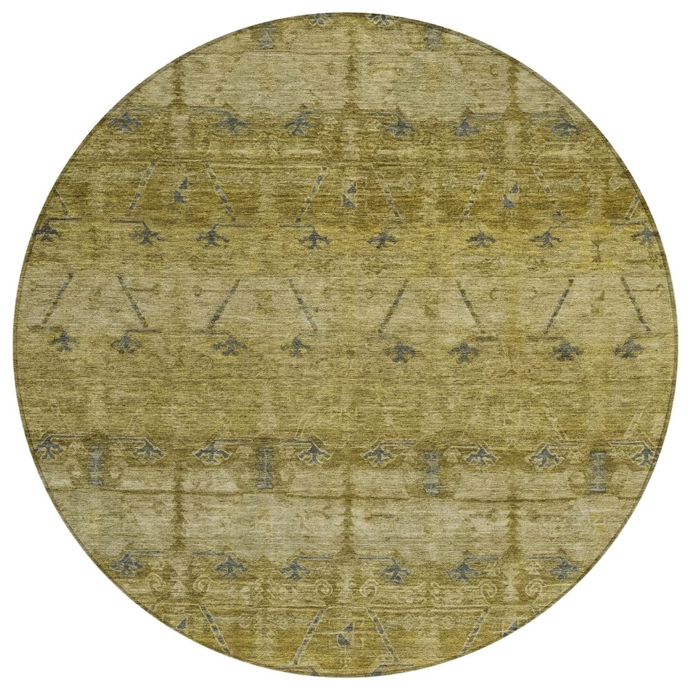 Machine Washable Indoor/Outdoor Chantille ACN2724 Gold 8' x 8' Round Rug. Picture 1