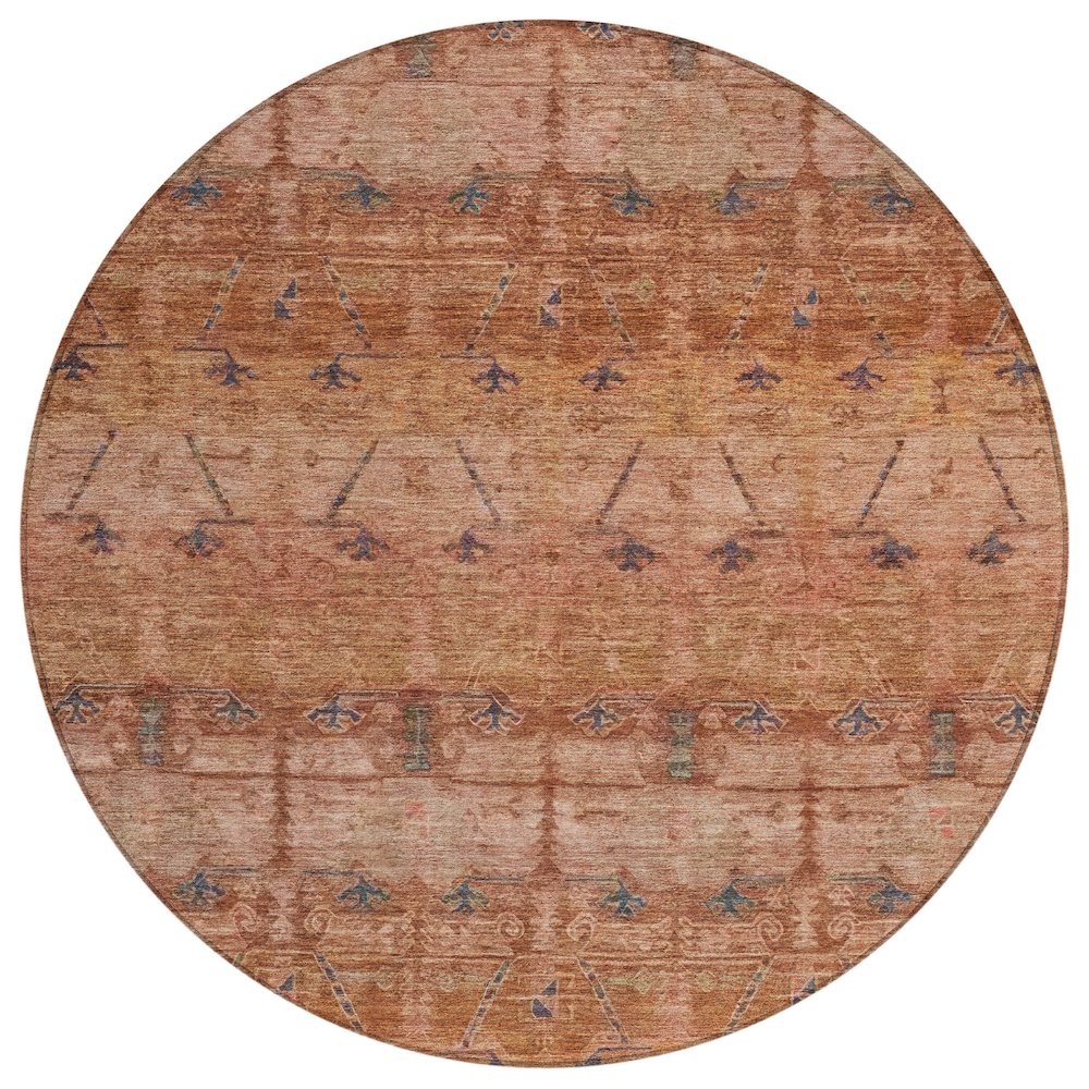 Machine Washable Indoor/Outdoor Chantille ACN2724 Orange 8' x 8' Round Rug. Picture 1